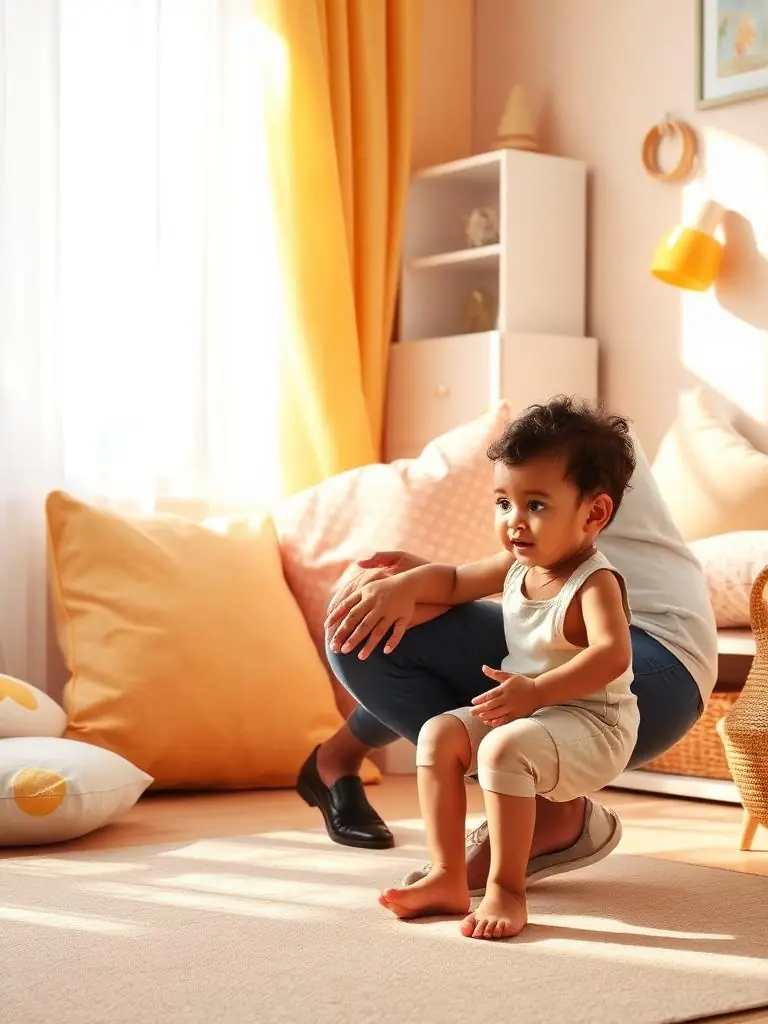 Éducateur au calme auprès d'un jeune enfant contrarié dans un coin doux de la crèche