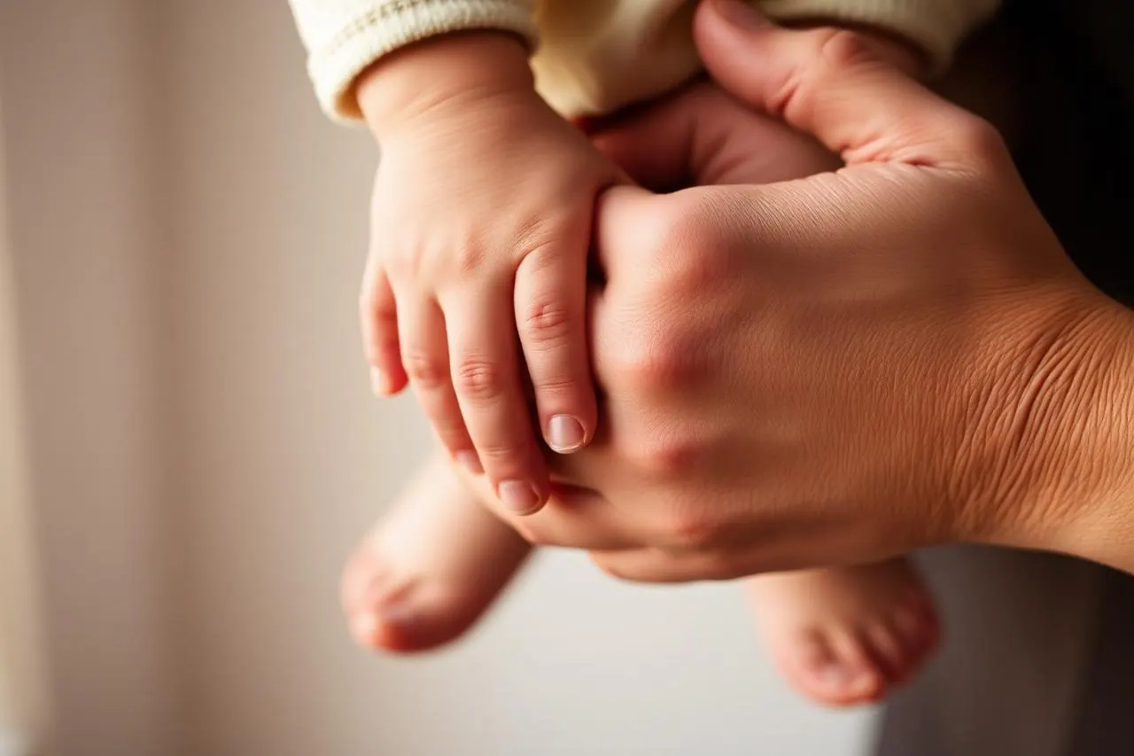 Mains d'un adulte tenant la main d'un tout-petit